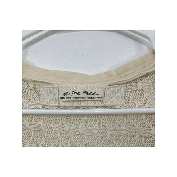 FREE PEOPLE Cream Knit Fringe V-Neck Thiens Hacci Dolman Sleeve Sweater XS - Picture 6 of 7